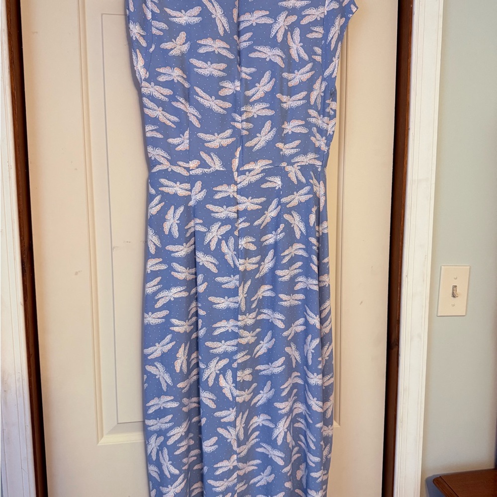 Loft Blue & White Butterfly/Dagonfly  Print Dress Side Slit Size 6 - Picture 2 of 10